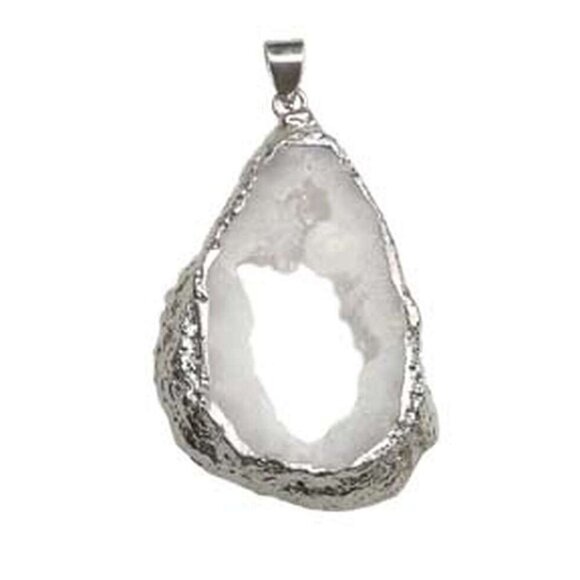Hildie & Jo White Natural Druzy Fashion Pendant Silverplated Chain Necklace 18" - Picture 1 of 4